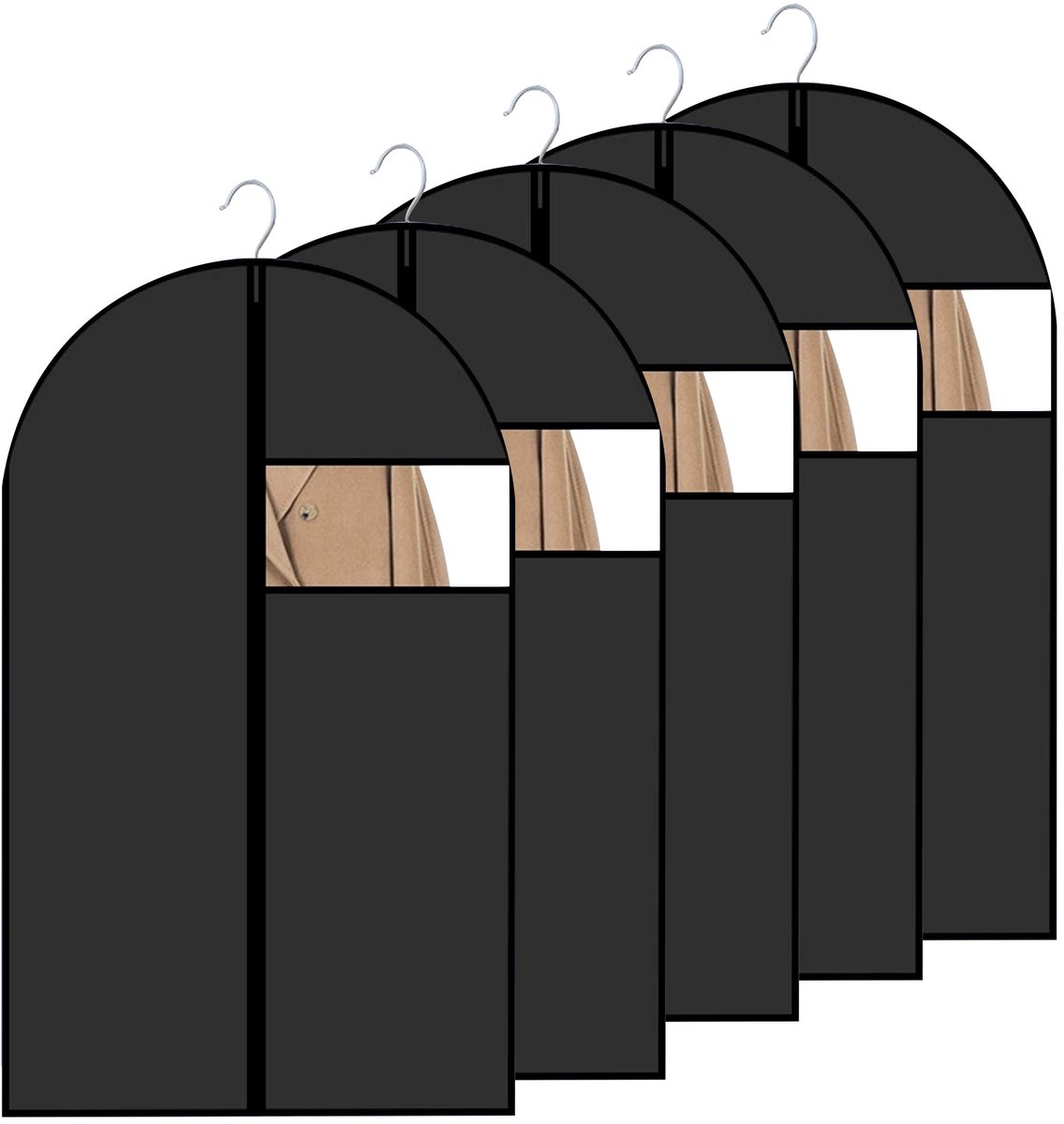 IMPERATORIS® Kledinghoezen - Beschermhoezen voor Pakken en Jurken - Met Rits en Kijkvenster - Stofvrij en Waterafstotend - Set van 5