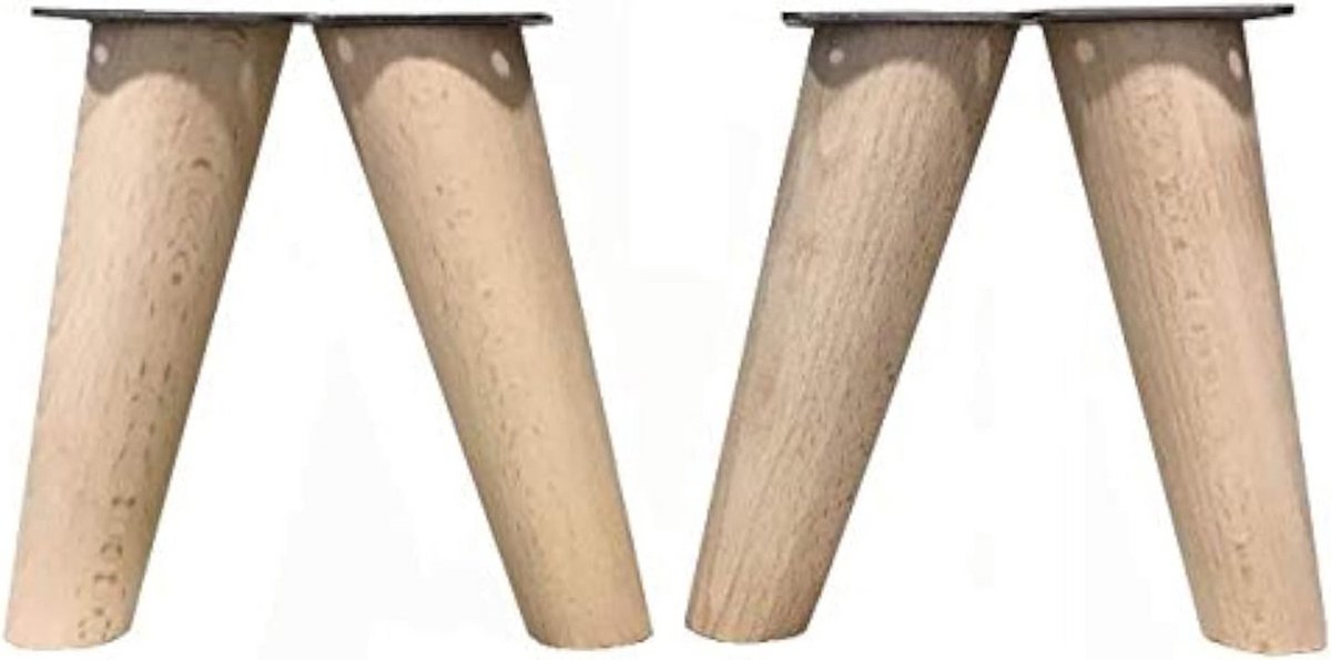Set van 4 Schuin Ingelegde Houten Meubelpoten (Ecru) - Inclusief Montageplaat en Schroeven
