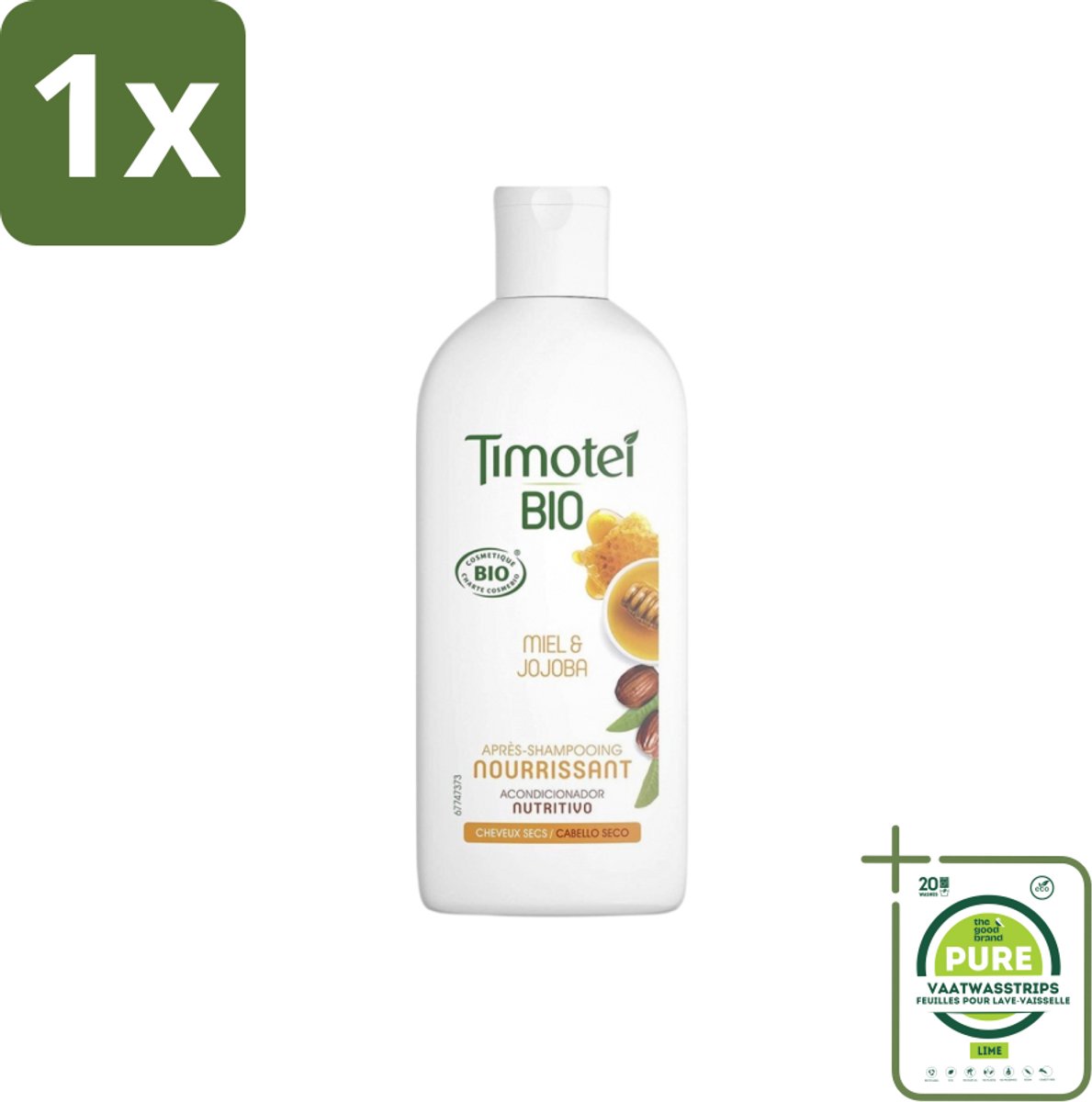 1 x Timotei - Crèmespoeling - Honing & Jojoba - Biologisch - Droog Haar & Droge Hoofdhuid - 250 ml - Biologische Shampoo - Haarverzorging Droog Haar - Conditioner Droog Haar - Jojoba Olie Haar - Honing Haar