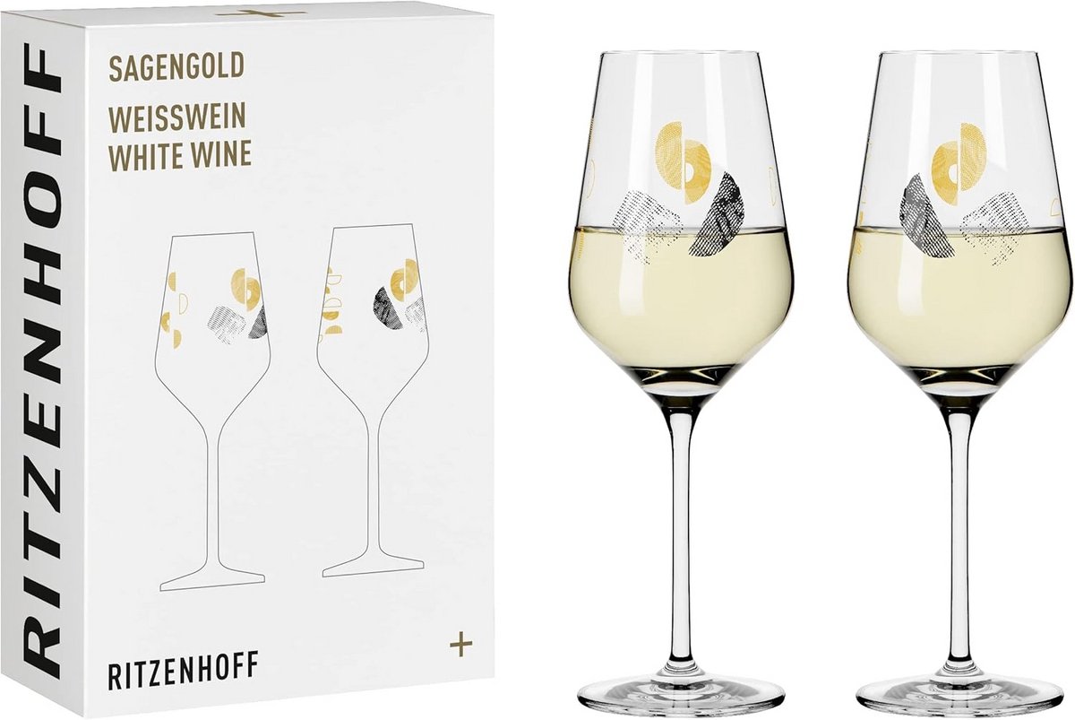 Set van 2 Wittewijnglazen 300 ml met Gouden Druivenmotief - Duits Kristalglas