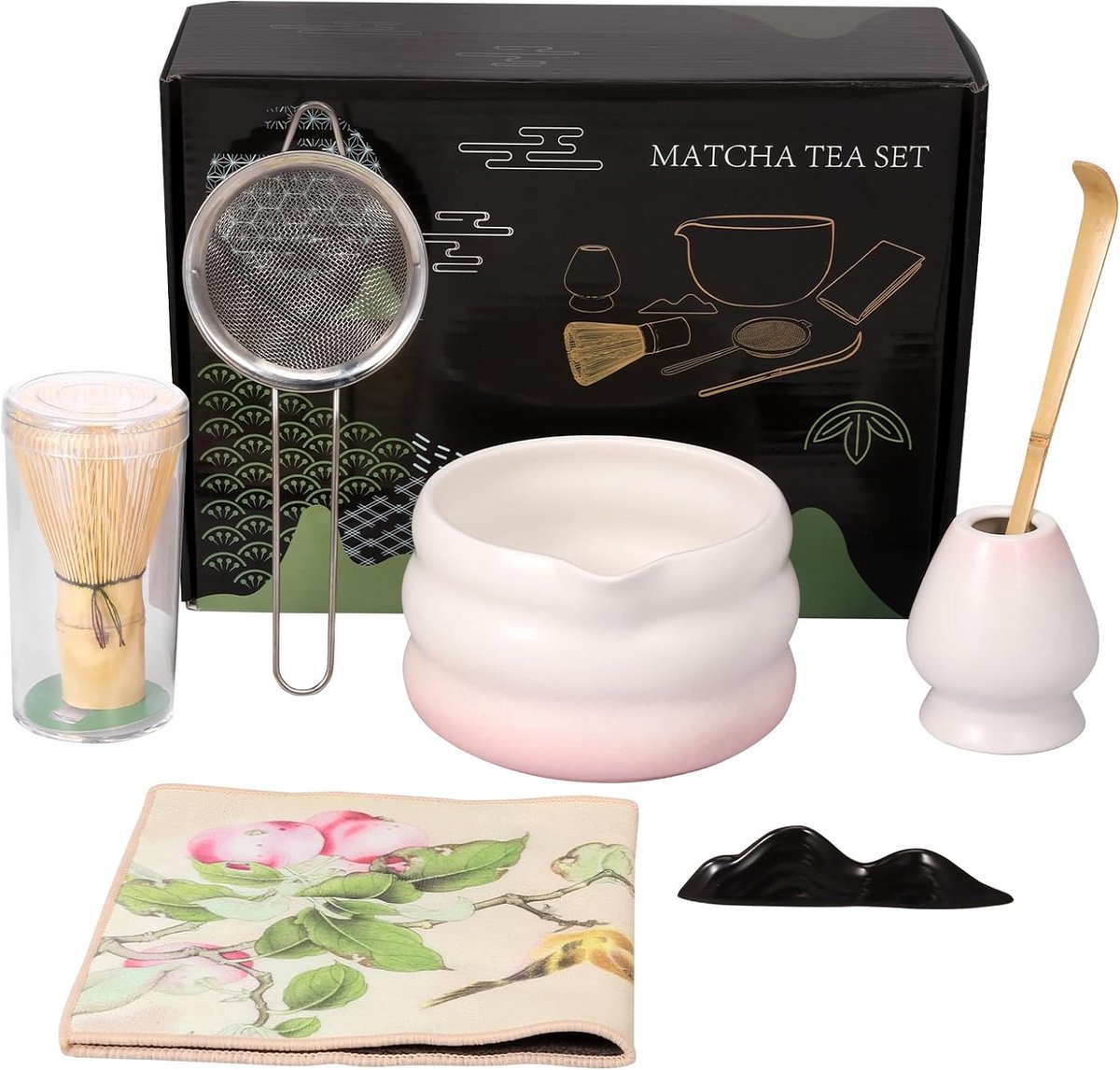 Complete 7-delige Matcha Theeset Roze met Kom, Bamboe Garde en Accessoires