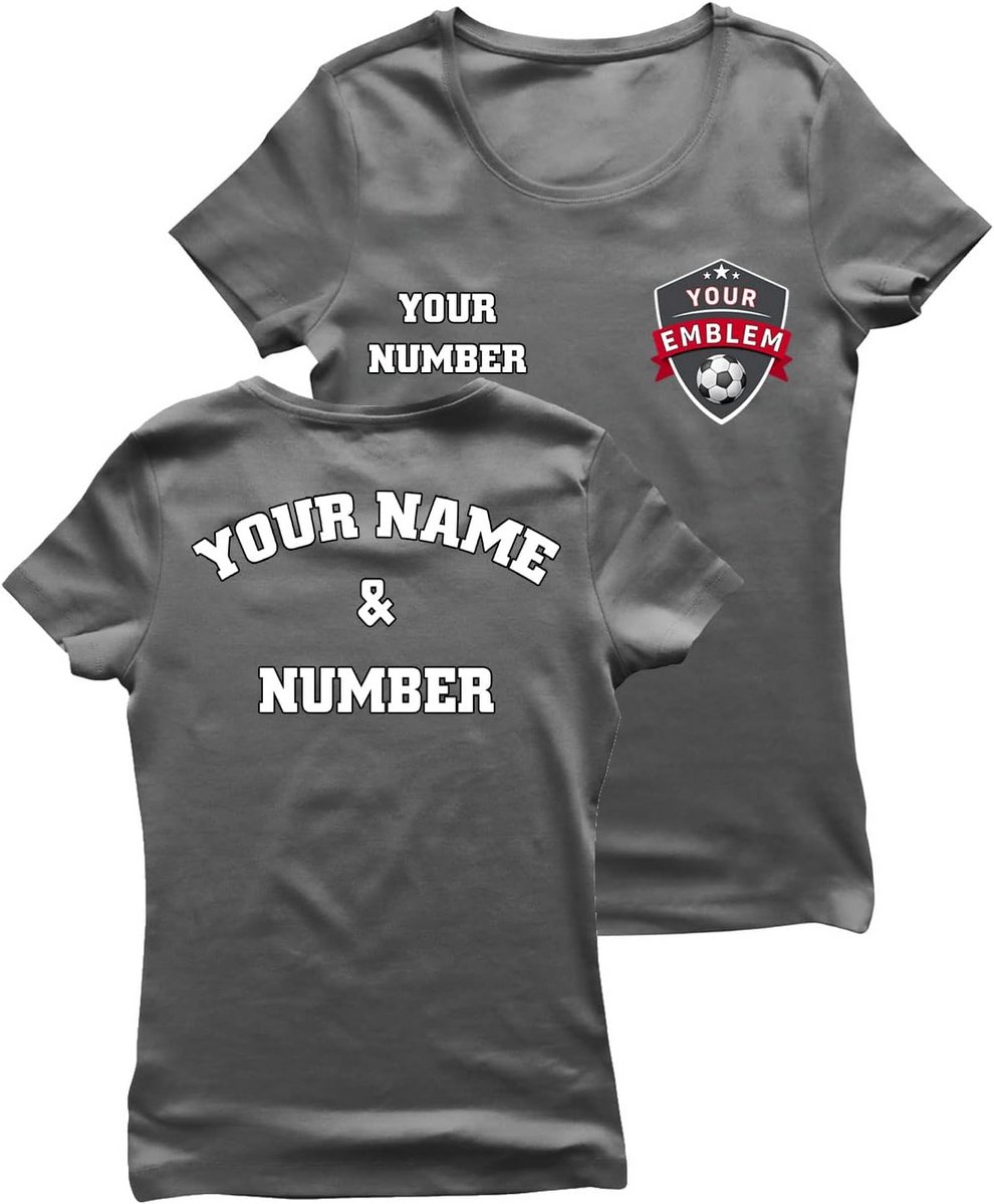 Gepersonaliseerd dames T-shirt met eigen clubembleem, naam en rugnummer - Voetbal Sportshirt