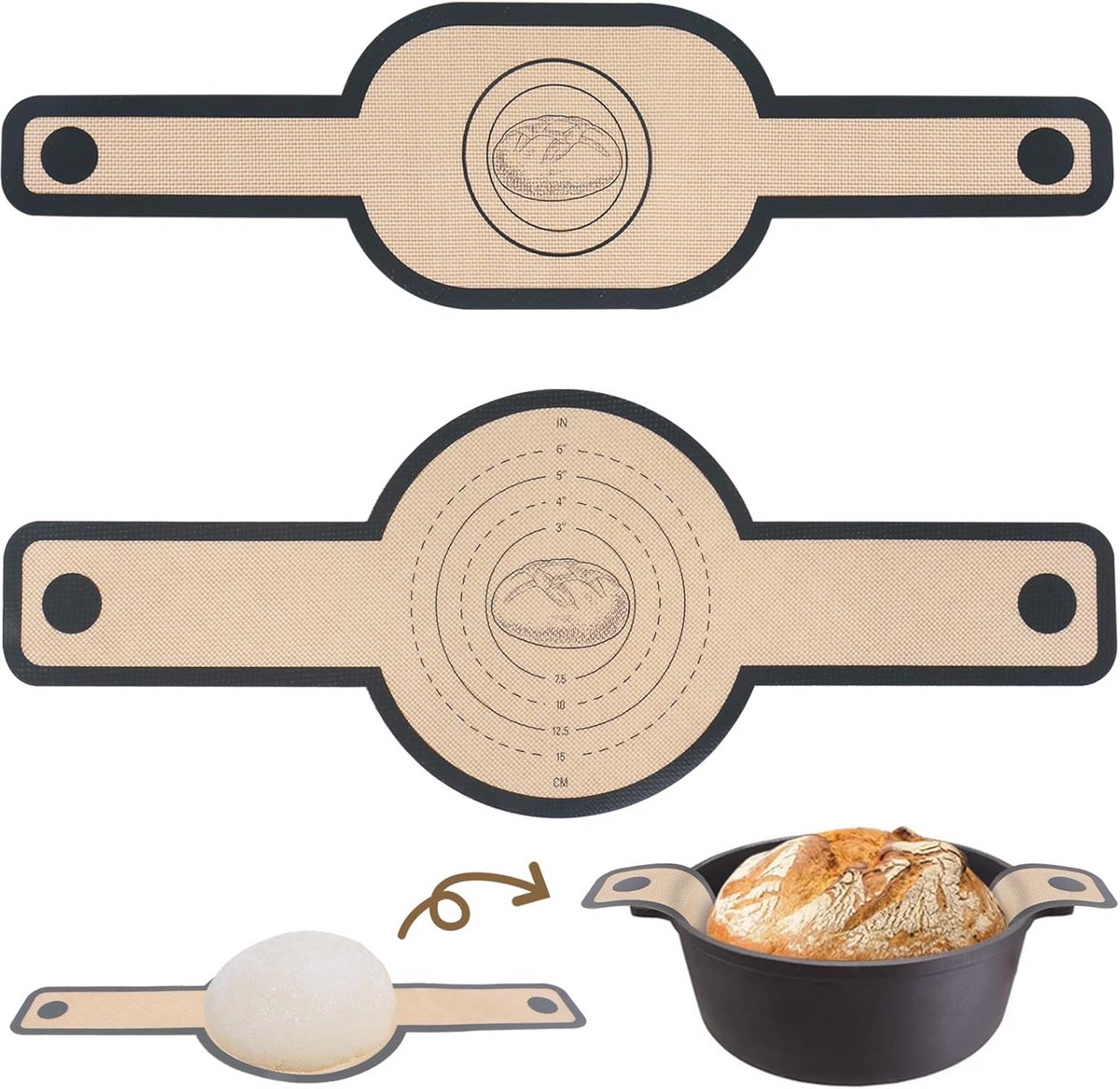 Set van 2 Herbruikbare Siliconen Bakmatten voor Dutch Oven & Oven - Met Lange Handgrepen