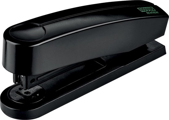 Zwarte nietmachine met groene "Novus re+new" opdruk.