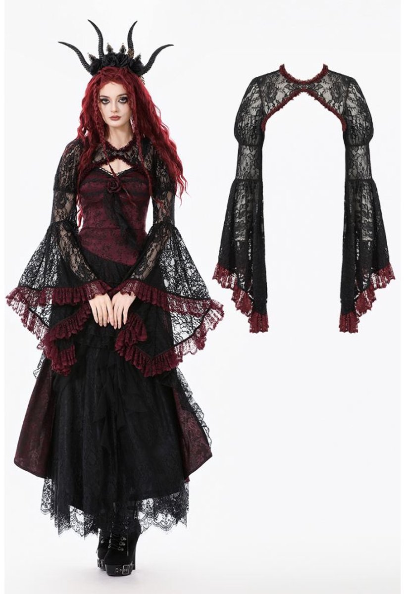 Dark in Love - Gothic Baroque Lace Cardigan - M - Zwart/Bordeaux rood