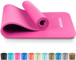 Tunturi NBR Yogamat Anti Slip - Fitnessmat Extra dik & zacht - Sportmat - 180x60x1.5cm - Incl Trainingsapp - Roze