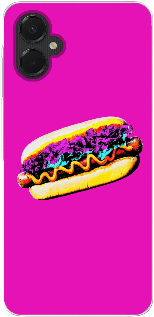 Telefoonhoesje Geschikt voor Samsung Galaxy A06 5G hoesje - Hotdog - Roze - Retro - Siliconen Telefoonhoesje Telefoonhoesje