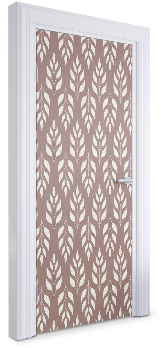 Wallfluent Deursticker - Bladpatroon Deurposter - 85 x 205 cm - Bruin Deur Sticker - Moderne Deur Sticker - Bloemen en planten Deurfolie - Deursticker voor de Keuken - Deurbehang