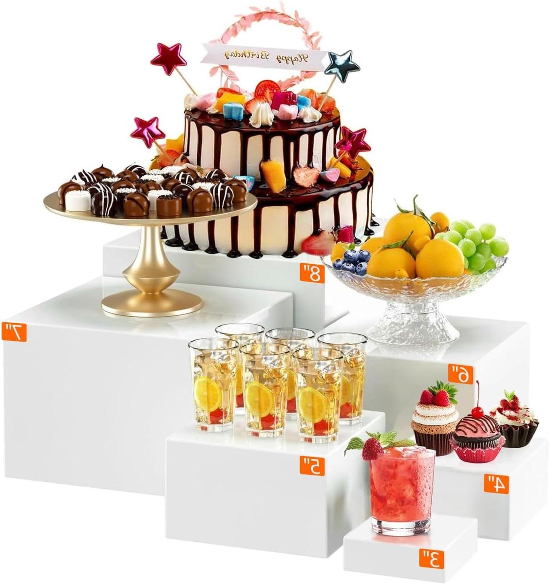 CSGoods - Taart standaard set van 6 - Acryl buffetstandaard voor voedsel - Herbruikbare display organizer voor bruiloften, verjaardagen en feesten - Wit