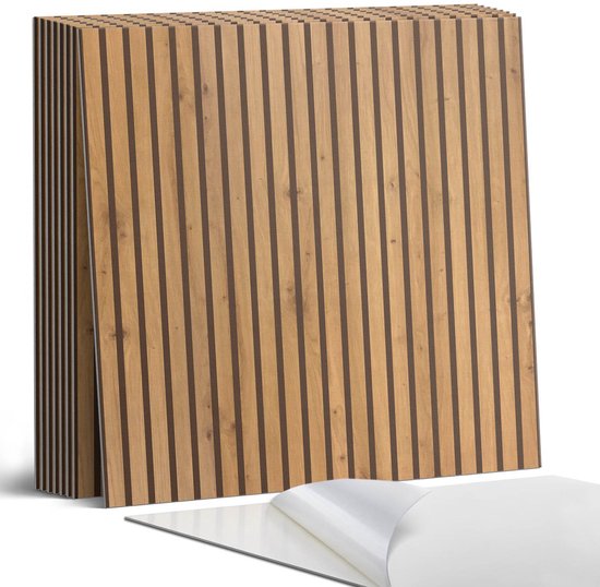 Coloray Plaktegels - Houten verticale planken Portugese Tegels - 30 cm x 30 cm - Bruin Plaktegels - 9 stuks - Vierkant PVC Tegels - Plaktegels Keuken - Zelfklevende Vloertegels - Vinyl Tegels Zelfklevend - Zelfklevende Tegels
