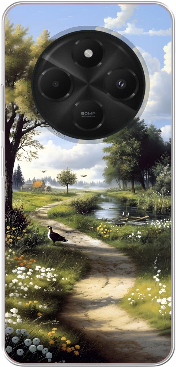 Telefoonhoesje Geschikt voor Xiaomi Geschikt voor Poco M7 hoesje - Zandpad - Groen landschap - Water - Siliconen Telefoonhoesje Telefoonhoesje
