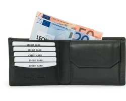 LeonDesign - Portemonnee Heren - 100% lederen Billfold - Zwart - Tijdloos ontwerp - Geschikt voor 9 pasjes
