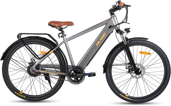 Hiland 26 Inch Elektrische Mountainbike (E-MTB) - 250W Motor - 36V 7.8Ah Batterij - All-Terrain - Voorvork Vering - Grijs - Geschikt voor buitenactiviteiten in de lente van Hiland — afbeelding 2