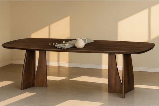 Table à manger Nina danoise ovale en bois de manguier 240x110 cm - noyer - style Japandi