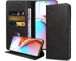 Geschikt voor Motorola Edge 40 Pro Telefoonhoesje Kunstleer met Magnetische sluiting en Pasjeshouder Bookcase met Klepje - Walletcase with Cardslot - Zwart - Smartphonica geschikt voor Motorola Edge 40 Pro