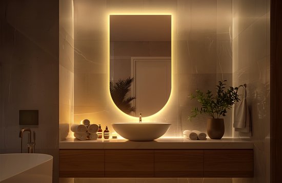 Miroir ovale LED Coloray - Miroir ovale Siècle des Lumières - 40 x 70 cm - Miroir de salle de bain ovale avec Siècle des Lumières - Miroir en forme d'arche avec éclairage LED- Lumière chaude - Miroir ovale taillé - Miroir scandinave