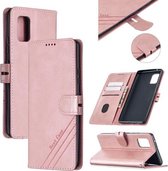 Voor Samsung Galaxy A51 5G Stiksels Stijl 2-Kleur Koe Textuur Horizontale Flip PU Lederen Case met Houder & Kaartsleuf & Lanyard (Rose Goud)