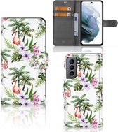 Telefoonhoesje Geschikt voor Samsung Galaxy S21 FE Flip Hoesje met naam Flamingo Palms
