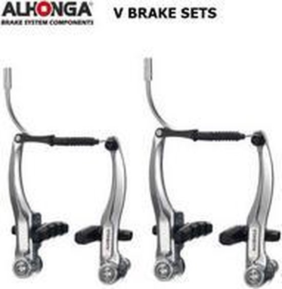 Alhonga V-brake set, zilverkleurig, voor en achter.