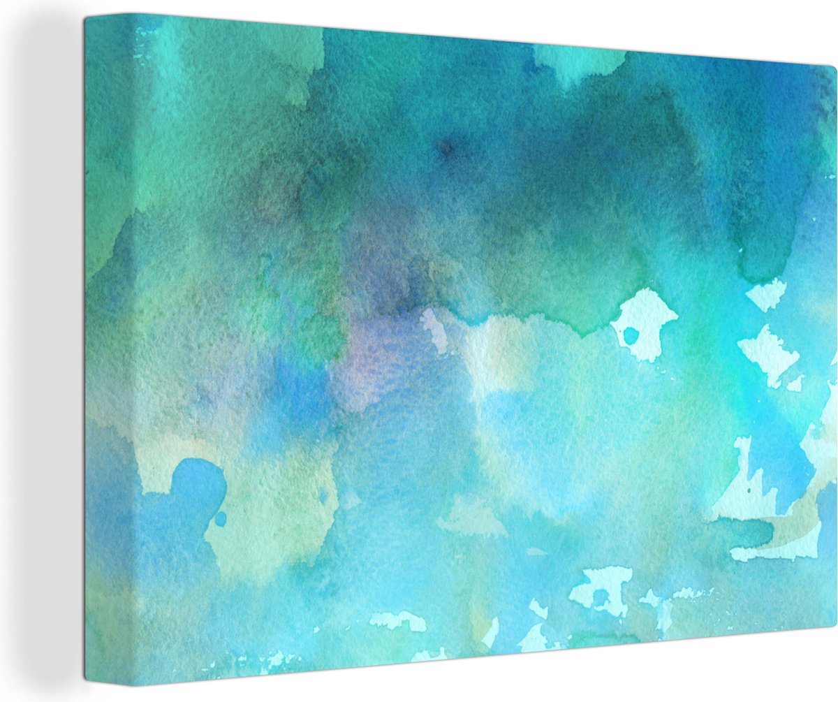 Canvas Schilderij Waterverf - Groen - Blauw - 90x60 cm - Wanddecoratie