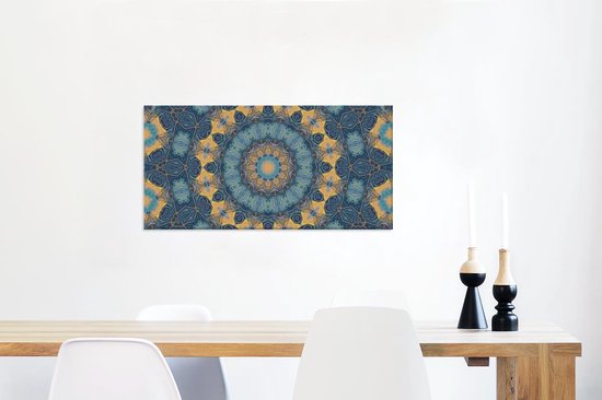Canvas schilderij 160x80 cm - Wanddecoratie Cirkel - Blauw - Mandala - Muurdecoratie woonkamer - Slaapkamer decoratie - Kamer accessoires - Schilderijen op canvas