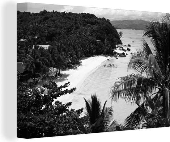 Canvas Schilderij Groene natuur en witte stranden op het eiland Boracay - zwart wit - 60x40 cm - Wanddecoratie