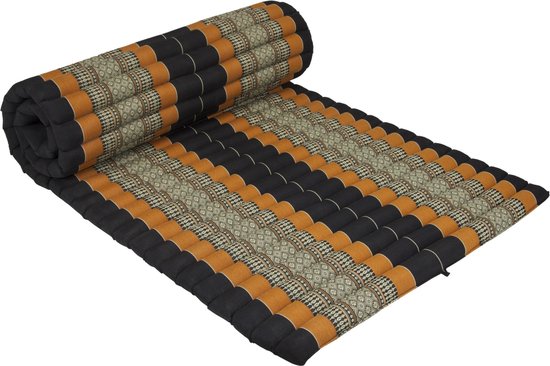 Fine Asianliving Thaise Mat Oprolbaar Matras 190x78x4.5cm Zwart Oranje Meditatie Mat Matras van Fine Asianliving — afbeelding 3