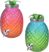 Set van 2x stuks glazen drank dispensers ananas roze/oranje en blauw/groen 4,7 liter - Dranken serveren - Drankdispensers