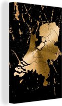 Canvas Schilderij Landkaart Nederland - Europa - Goud - 60x90 cm - Wanddecoratie