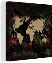 Canvas Wereldkaart - 20x20 - Wanddecoratie Wereldkaart - Planten - Simpel