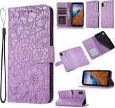 Voor Geschikt voor Xiaomi Redmi 7A Skin Feel Reliëf Zonnebloem Horizontale Flip Lederen Case met Houder & Kaartsleuven & Portemonnee & Lanyard (Paars)