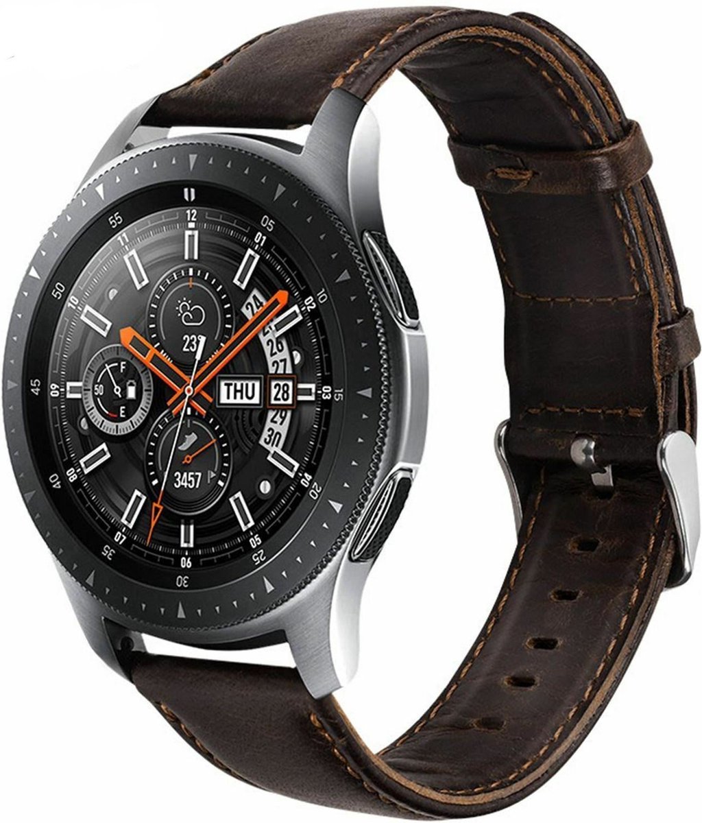 Geschikt voor Samsung Galaxy Watch leren bandje - donkerbruin - 45mm / 46mm