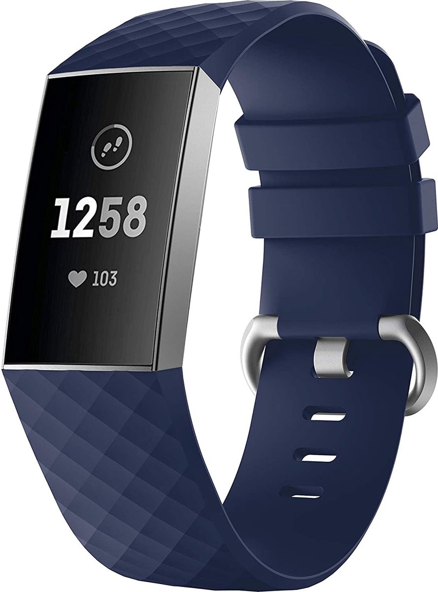 Geschikt voor Fitbit Charge 4 silicone band - donkerblauw - Maat L
