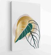 Golden and luxury pattern design with leaves line arts, Hand draw Organic shape design for wall framed prints, canvas prints, poster, home dec 2 - Moderne schilderijen – Vertical –