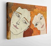Onlinecanvas - Schilderij - Illustration Young Pretty Girl And Her Boyfriend Art Horizontal Horizontal - Multicolor - 60 X 80 Cm