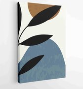 Earth tone boho foliage line art drawing with abstract shape. Abstract Plant Art design for print, cover, wallpaper, Minimal and natural wall art. 1 - Moderne schilderijen – Vertic