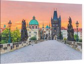 Karelsbrug, Oude Stad en Toren van Praag bij zonsopgang - Foto op Canvas - 90 x 60 cm