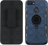Voor Huawei Y9 (2018) / Enjoy 8 Plus 3 in 1 Cube PC + TPU beschermhoes met 360 graden draaien zwarte ringhouder (marineblauw)