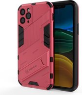 Punk Armor 2 in 1 PC + TPU schokbestendig hoesje met onzichtbare houder voor iPhone 11 (lichtrood)