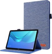 Voor Huawei M5 8.0 horizontale flip TPU + stof PU lederen beschermhoes met naamkaartclip (donkerblauw)