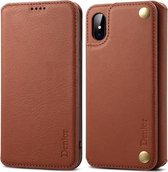 Voor iPhone X / XS Denior V4 luxe auto koeienhuid horizontale flip lederen tas met houder & kaartsleuven & portemonnee (bruin)