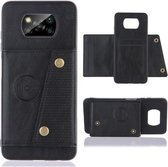 Voor Geschikt voor Xiaomi Poco X3 dubbele gesp PU + TPU schokbestendige magnetische beschermhoes met kaartsleuven en houder (zwart)