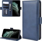 Voor iPhone 11 Pro Max dubbele gesp Crazy Horse zakelijke mobiele telefoon holster met kaarthouder beugelfunctie (blauw)