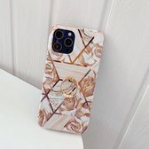 Plating Splicing Pattern Soft TPU beschermhoes met standaard Ringhouder voor iPhone 11 Pro (stiksels gouden bloemen)