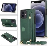 PU + TPU schokbestendige beschermhoes met crossbody lanyard & houder & kaartsleuf & polsbandje voor iPhone 12 mini (groen)