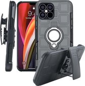 Voor iPhone 12 Pro Max 3 in 1 Cube PC + TPU beschermhoes met 360 graden draaien zilveren ringhouder (grijs)