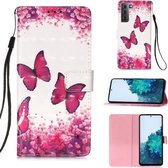 Voor Samsung Galaxy 21+ 5G 3D Schilderen Horizontale Flip Leren Case met Houder & Kaartsleuf & Portemonnee & Lanyard (Rose Butterfly)