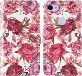 Voor Google Pixel 3a 3D-schilderij Gekleurd tekenpatroon Horizontaal Flip TPU + PU lederen tas met houder & kaartsleuven & portemonnee & draagkoord (kleine rode bloem)