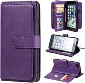 Voor iPhone 8 Plus & 7 Plus multifunctionele magnetische koperen gesp Horizontale flip effen kleur lederen tas met 10 kaartsleuven & portemonnee & houder & fotolijst (paars)