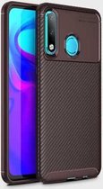 Carbon Fiber Texture Shockproof TPU Case voor Huawei P30 Lite (bruin)